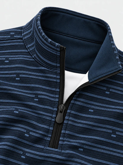 Golf-Pullover mit Viertelreißverschluss und strukturiertem Streifenmuster in Marineblau