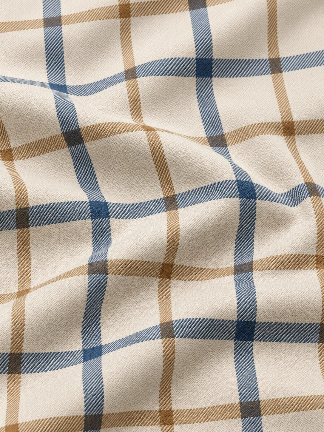 Cremefarbener Golf-Pullover mit Fensterkaromuster und Viertelreißverschluss