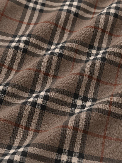 Golf-Pullover mit Karomuster in Taupe, Anthrazit und Rostbraun und Viertelreißverschluss