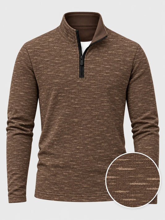 Golf-Pullover mit Viertelreißverschluss und melierter Struktur in Braun