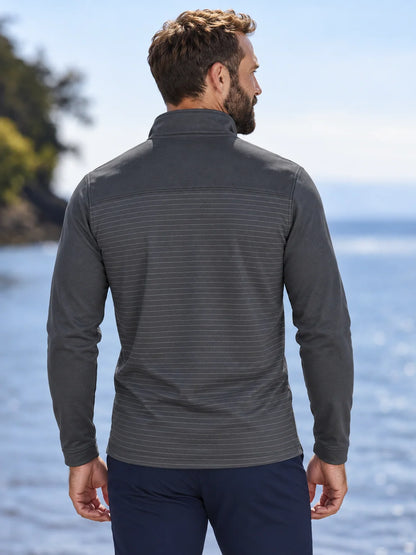 Golf-Pullover in Anthrazit mit feinem Streifenmuster und kurzem Reißverschluss