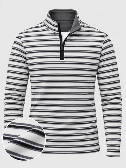 Golfpullover in Weiß und Anthrazit mit Streifenmuster und Viertelreißverschluss