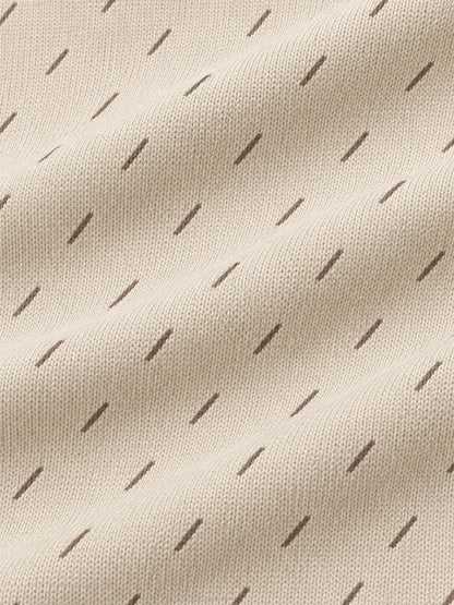 Performance-Golfpullover in Elfenbeinbeige mit feinem Strichmuster und Viertelreißverschluss
