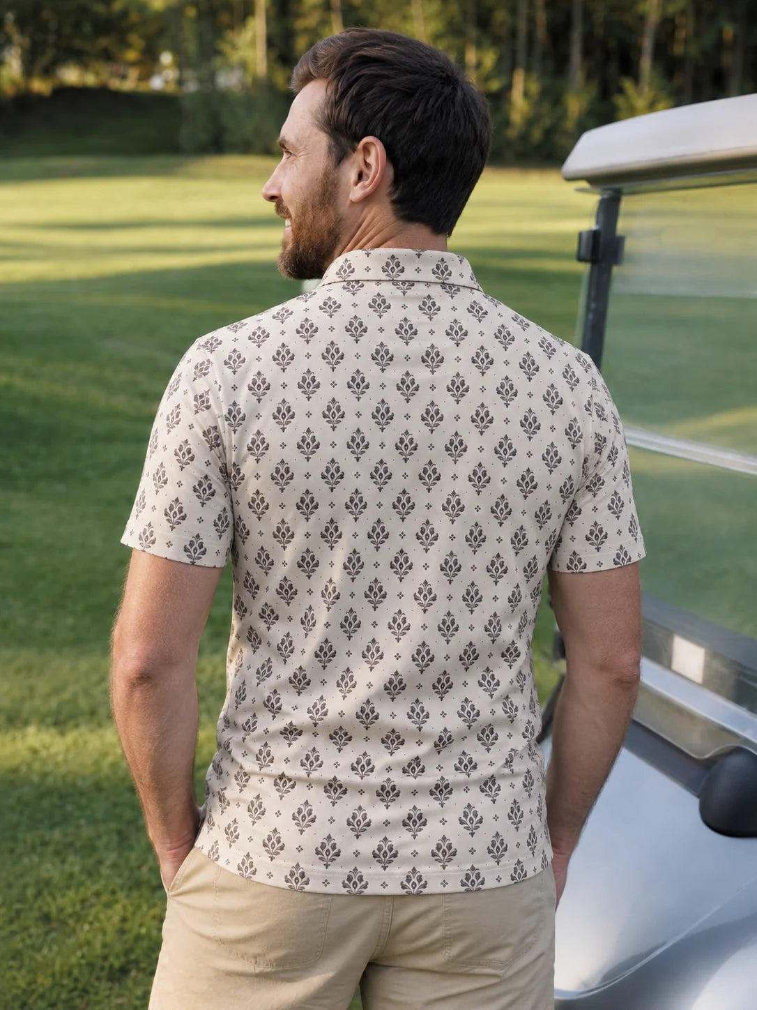 Vintage-Blumenmuster Performance-Golfpoloshirt
