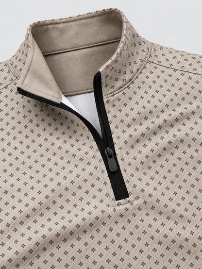 Elfenbeinfarbener Quarter-Zip-Pullover mit Farbverlauf und feinem Mikro-Muster
