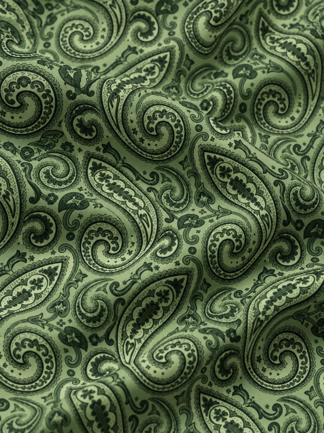 Salbeigrüner Performance-Pullover mit Viertelreißverschluss und Paisley-Muster