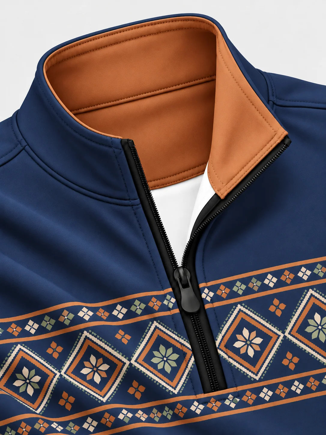 Performance-Pullover mit floralem Rautenmuster und kurzem Reißverschluss