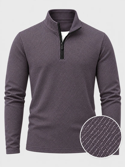 Altvioletter Golf-Pullover mit diagonalem Strukturmuster und Viertelreißverschluss