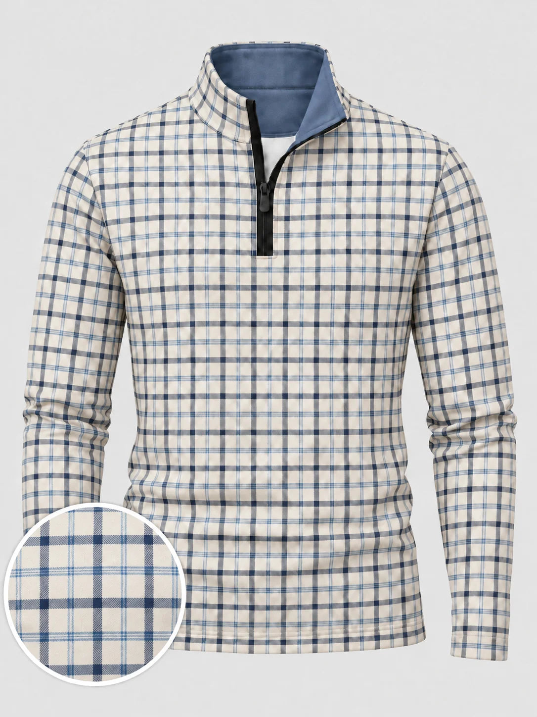Golfpullover für Herren im Heritage-Stil in Blau mit Karomuster und Viertelreißverschluss