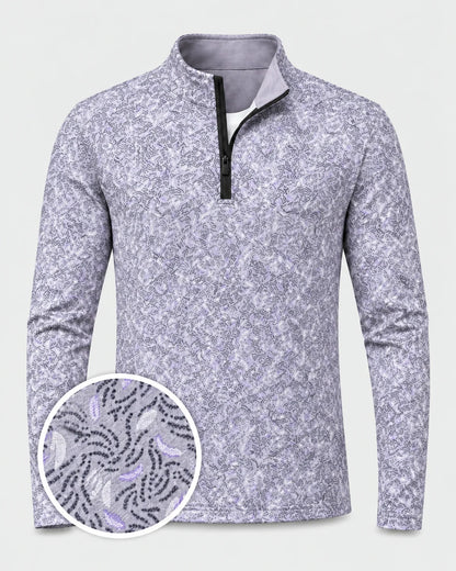 Lavendelfarbener Performance-Quarter-Zip-Pullover mit abstraktem Muster