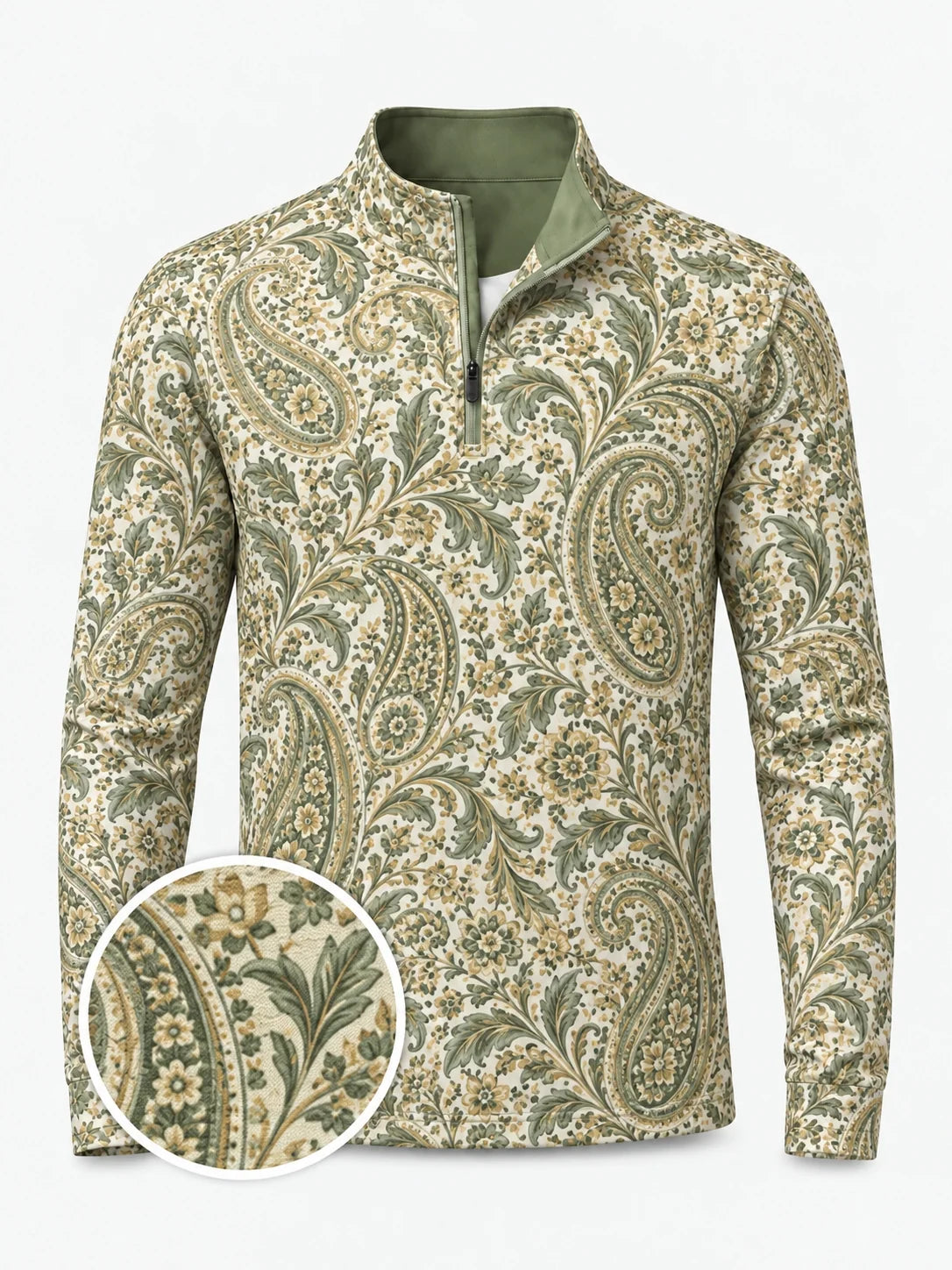 Olive Paisley Golf Quarter-Zip-Pullover