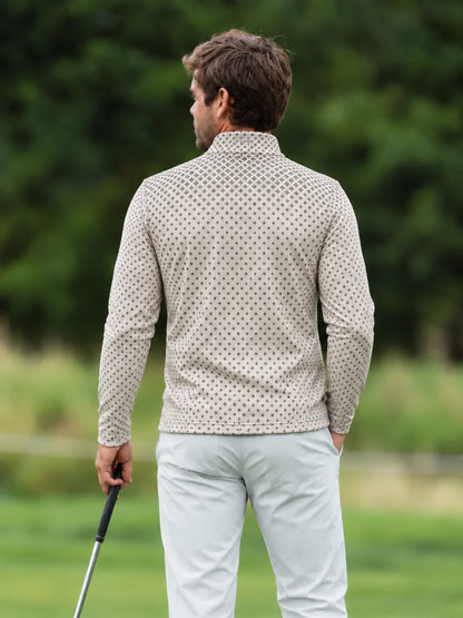 Elfenbeinfarbener Quarter-Zip-Pullover mit Farbverlauf und feinem Mikro-Muster