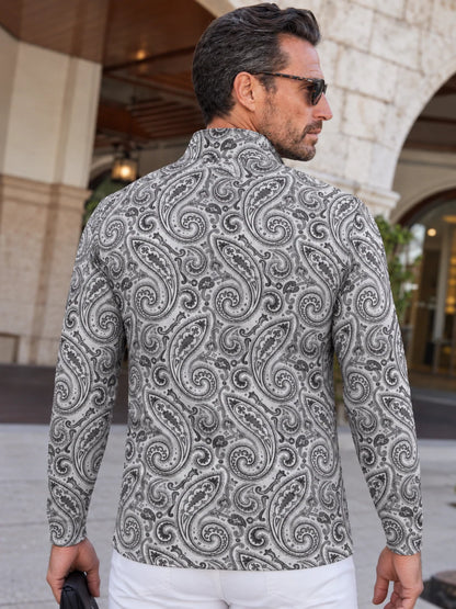 Grauer Performance-Pullover mit Viertelreißverschluss und Paisley-Muster