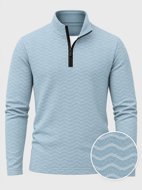 Golfpullover mit Wellenstruktur in Eisblau, Funktionsmaterial und Viertelreißverschluss