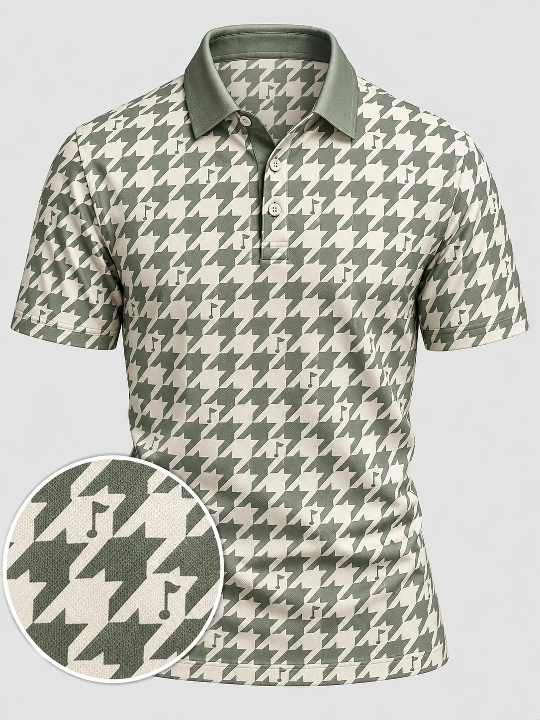 Salbeigrünes Hahnentritt-Performance-Golfpoloshirt