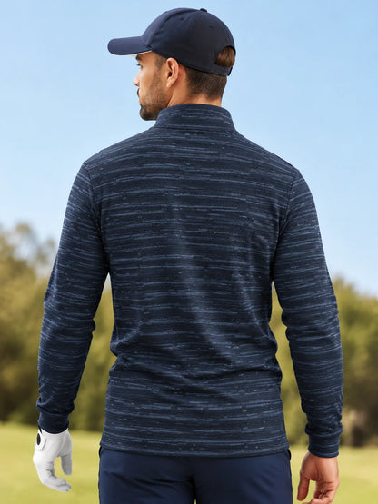 Golf-Pullover mit Viertelreißverschluss und strukturiertem Streifenmuster in Marineblau