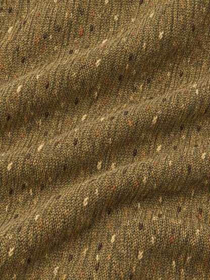 Golf-Pullover mit Viertelreißverschluss und Donegal-Tweed-Muster in Olivgrün und Gold