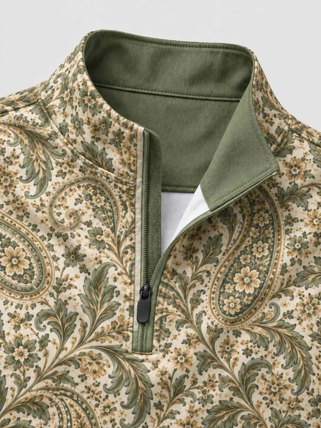 Olive Paisley Golf Quarter-Zip-Pullover