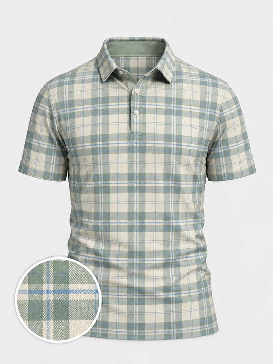Sagegrünes Performance-Golf-Poloshirt mit Karomuster